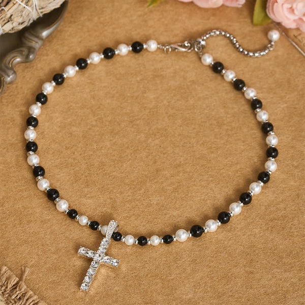 Polished Sparkle Cross Pearl Necklace: Sign Of Steady Celestial Guidance