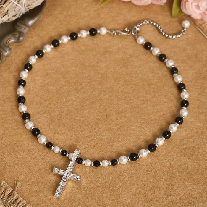Polished Sparkle Cross Pearl Necklace: Sign Of Steady Celestial Guidance