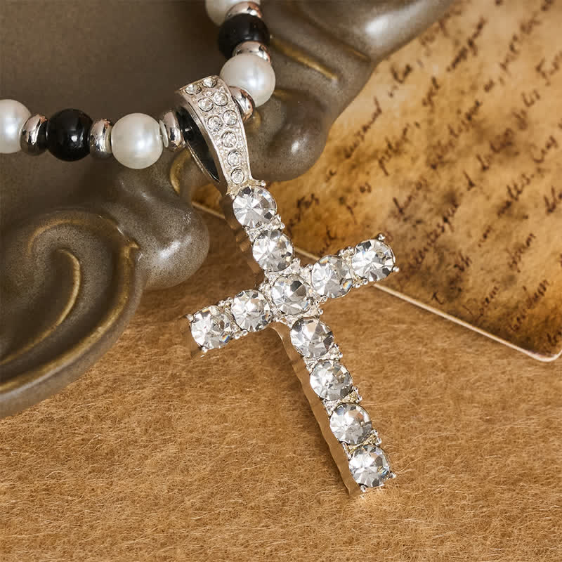 Polished Sparkle Cross Pearl Necklace: Sign Of Steady Celestial Guidance