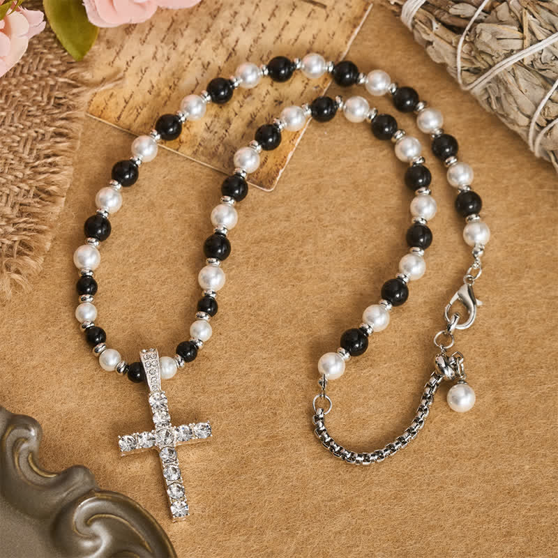Polished Sparkle Cross Pearl Necklace: Sign Of Steady Celestial Guidance
