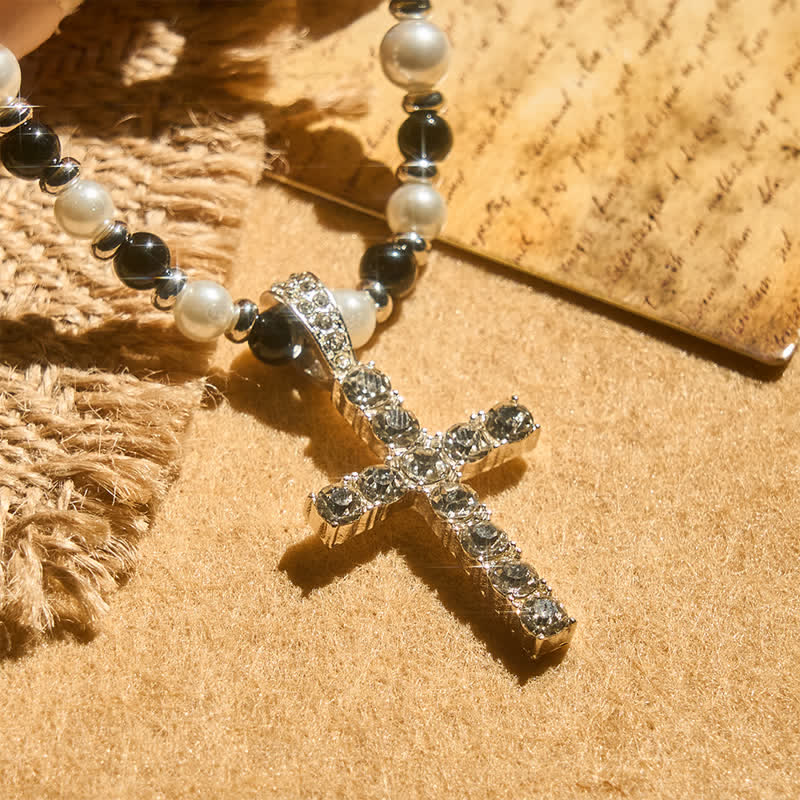 Polished Sparkle Cross Pearl Necklace: Sign Of Steady Celestial Guidance
