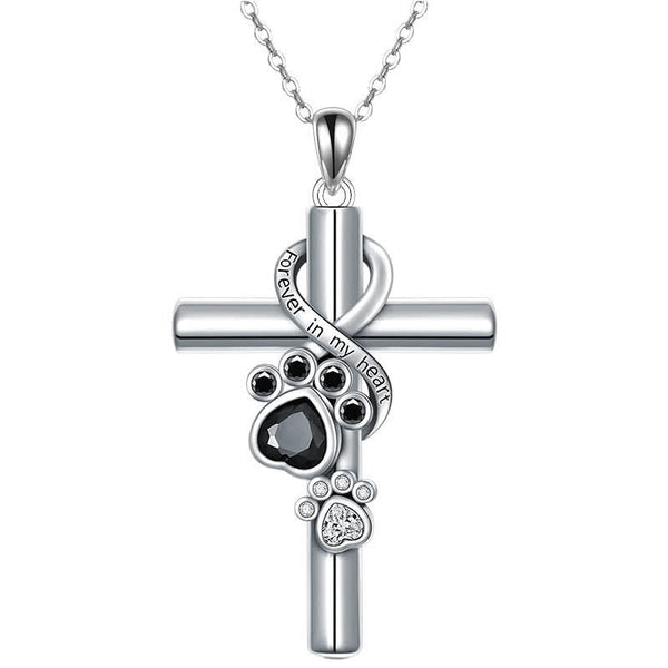 Paw Print Memorial Alloy Cross Necklace: Emblem Of Tender Heavenly Remembrance