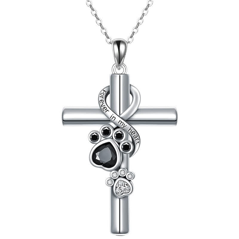 Paw Print Memorial Alloy Cross Necklace: Emblem Of Tender Heavenly Remembrance