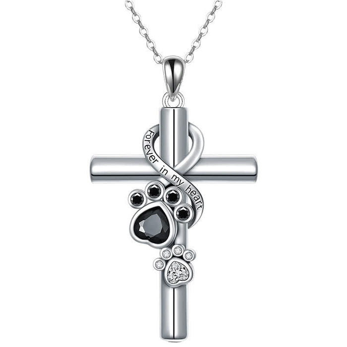 Paw Print Memorial Alloy Cross Necklace: Emblem Of Tender Heavenly Remembrance