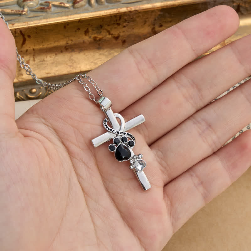 Paw Print Memorial Alloy Cross Necklace: Emblem Of Tender Heavenly Remembrance