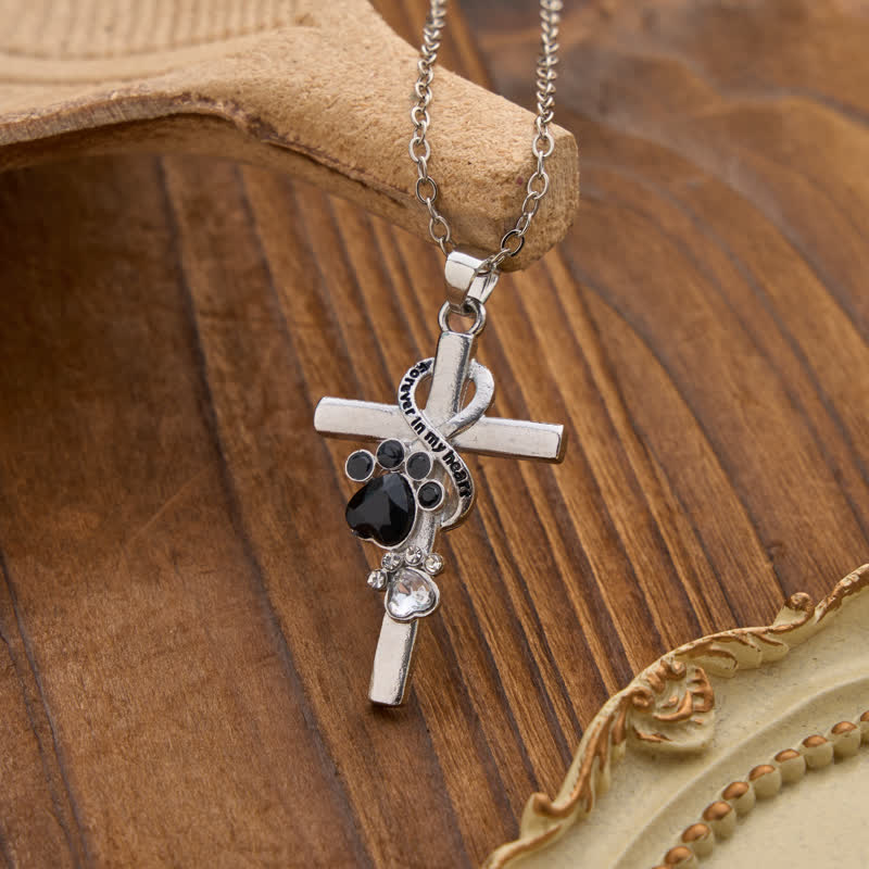 Paw Print Memorial Alloy Cross Necklace: Emblem Of Tender Heavenly Remembrance