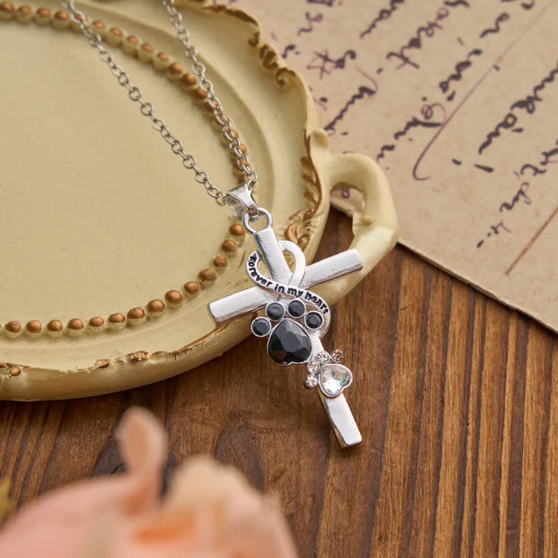 Paw Print Memorial Alloy Cross Necklace: Emblem Of Tender Heavenly Remembrance