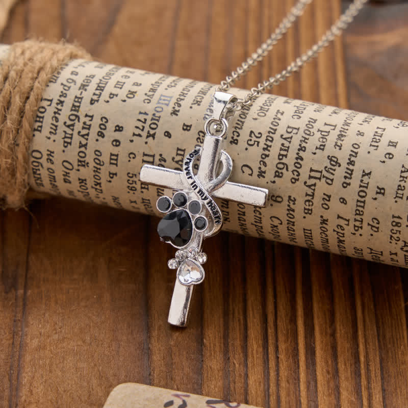 Paw Print Memorial Alloy Cross Necklace: Emblem Of Tender Heavenly Remembrance