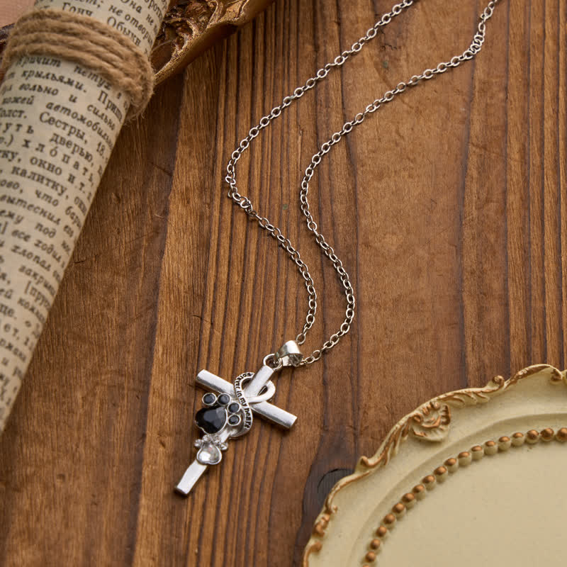Paw Print Memorial Alloy Cross Necklace: Emblem Of Tender Heavenly Remembrance