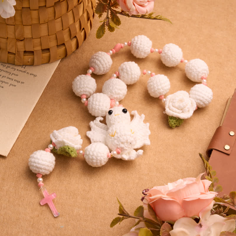 Crocheted Rosary With Our Lady & Holy Spirit: Emblem of Gentle Heavenly Tenderness