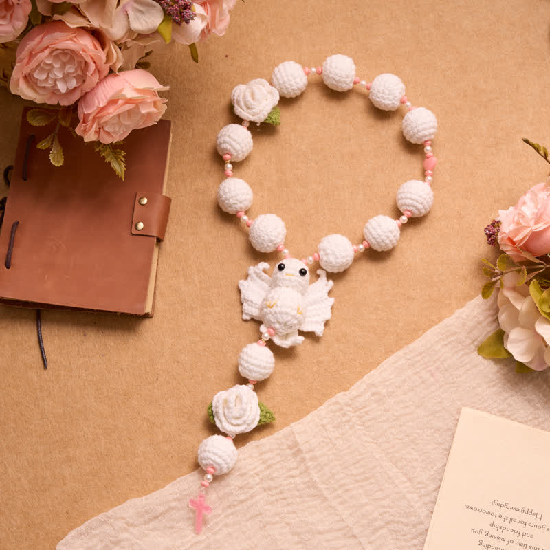 Crocheted Rosary With Our Lady & Holy Spirit: Emblem of Gentle Heavenly Tenderness