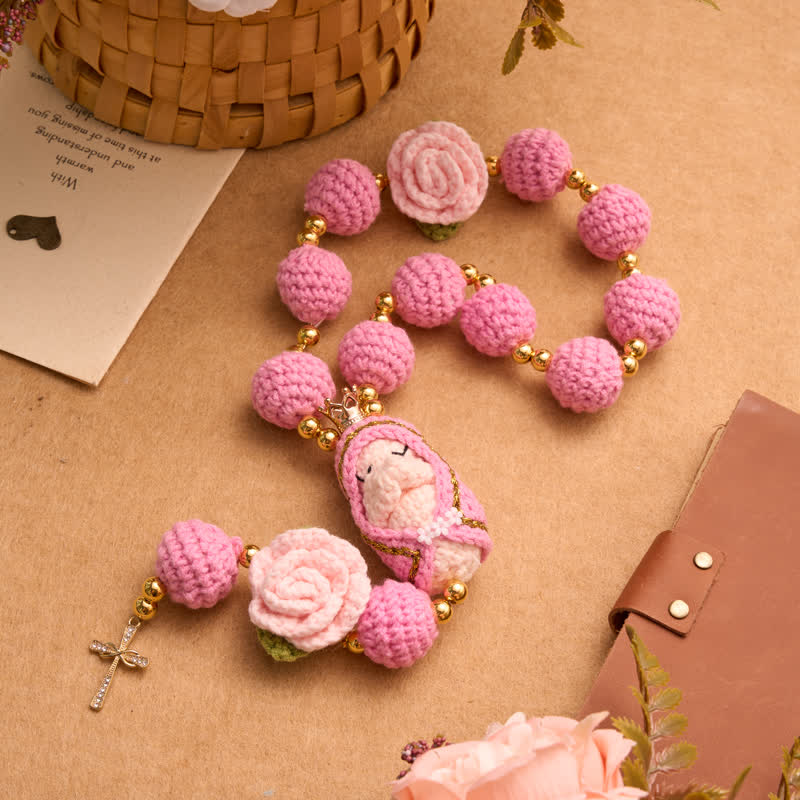 Crocheted Rosary With Our Lady & Holy Spirit: Emblem of Gentle Heavenly Tenderness