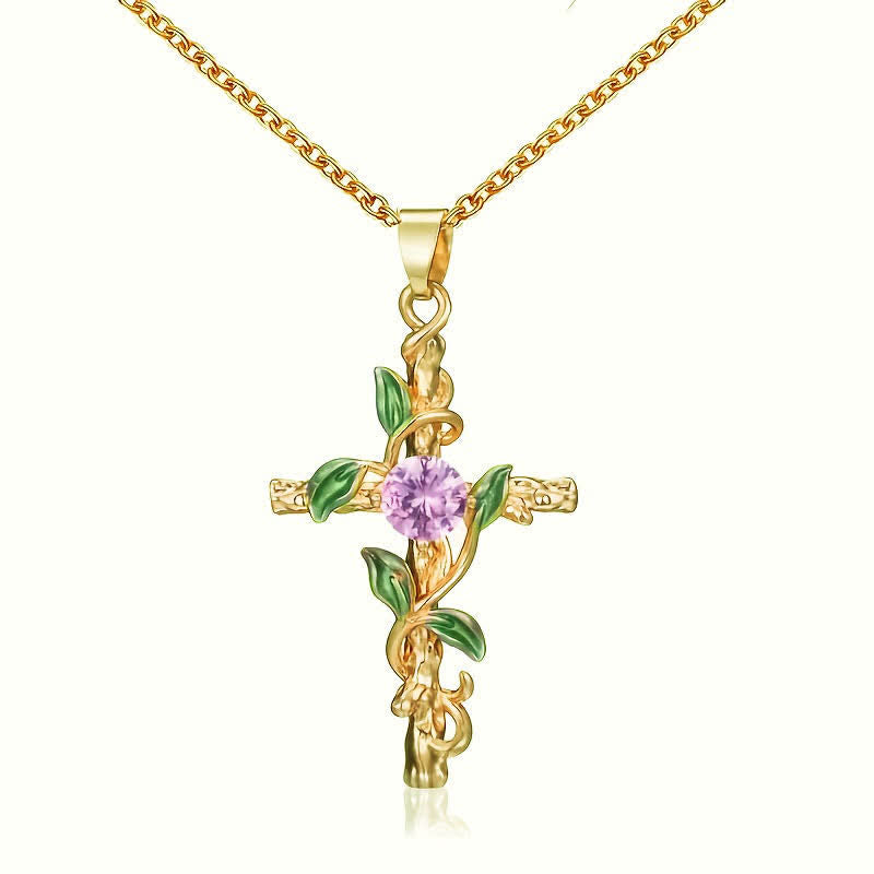 Nature Inspired Vine Cross Chain Necklace: Symbol of Rooted Heavenly Shelter