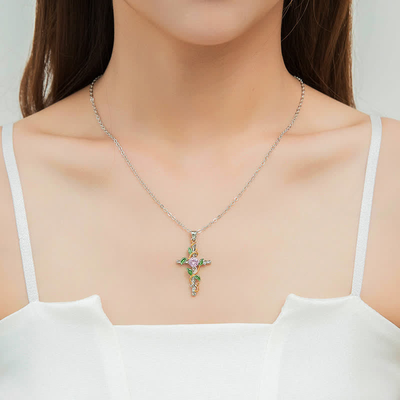 Nature Inspired Vine Cross Chain Necklace: Symbol of Rooted Heavenly Shelter