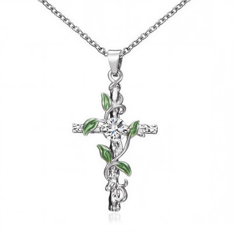Nature Inspired Vine Cross Chain Necklace: Symbol of Rooted Heavenly Shelter