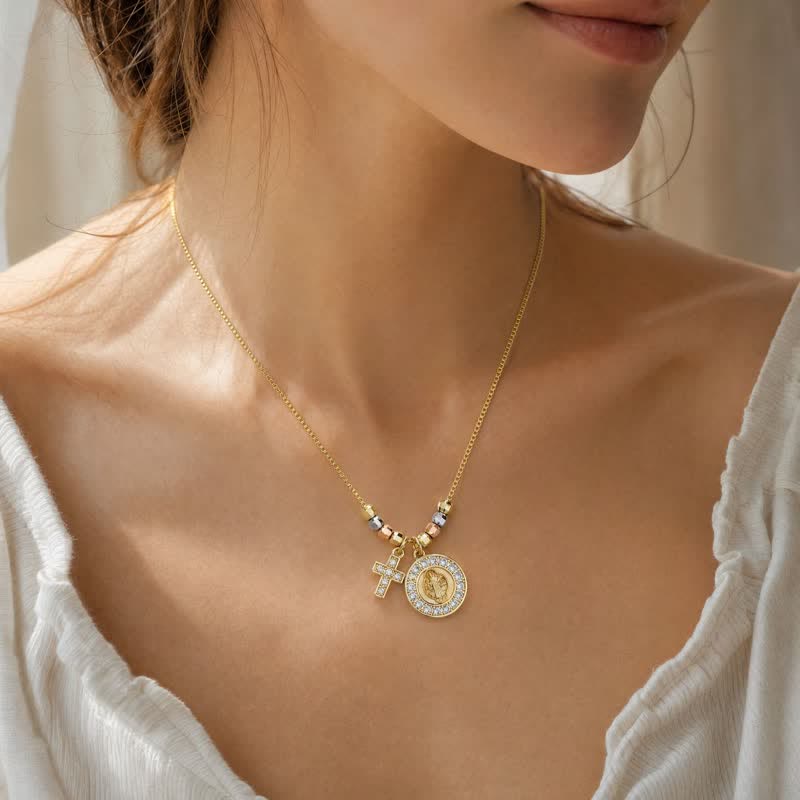 Mixed‑Bead St. Benedict Cross Pendant Necklace: Sign of Everlasting Sacred Safeguard