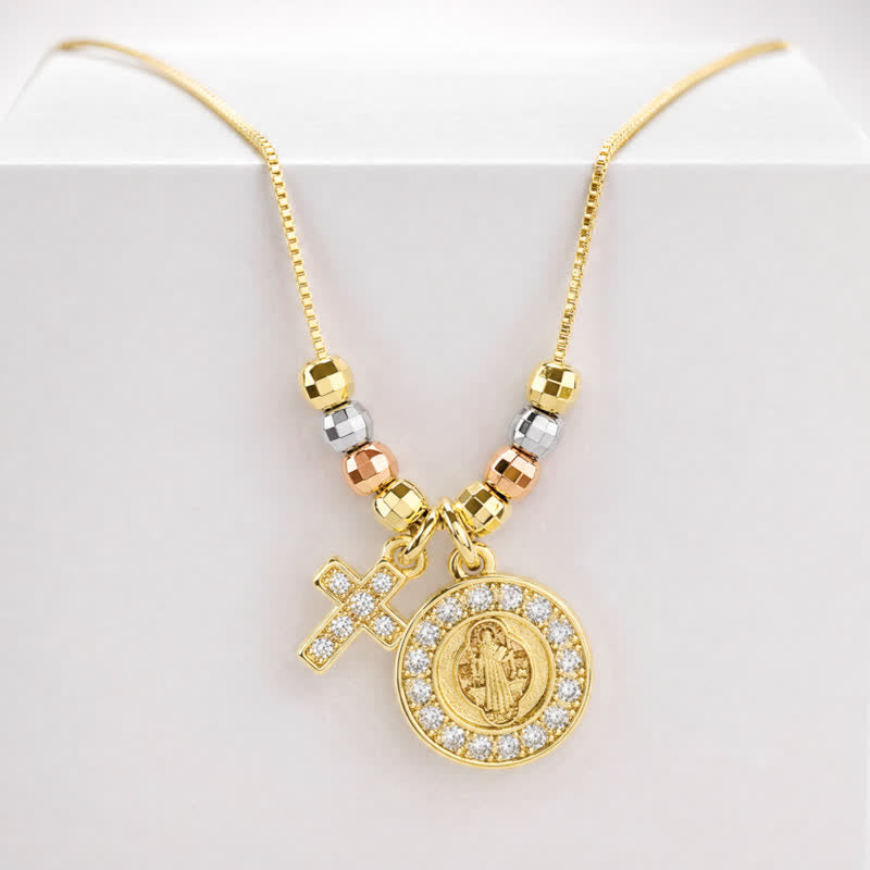 Mixed‑Bead St. Benedict Cross Pendant Necklace: Sign of Everlasting Sacred Safeguard
