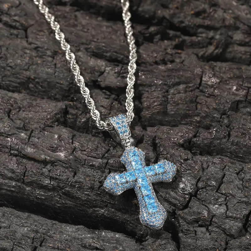 Chunky Sparkling Scalloped Cross With Rope Chain: Carrier of Bold Daily Benediction