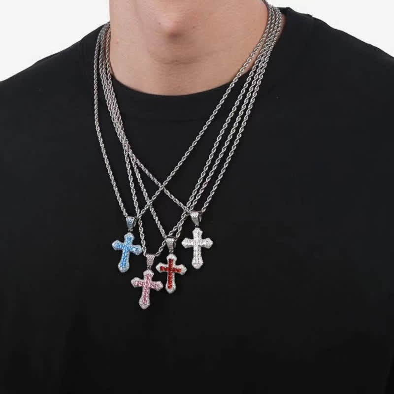 Chunky Sparkling Scalloped Cross With Rope Chain: Carrier of Bold Daily Benediction