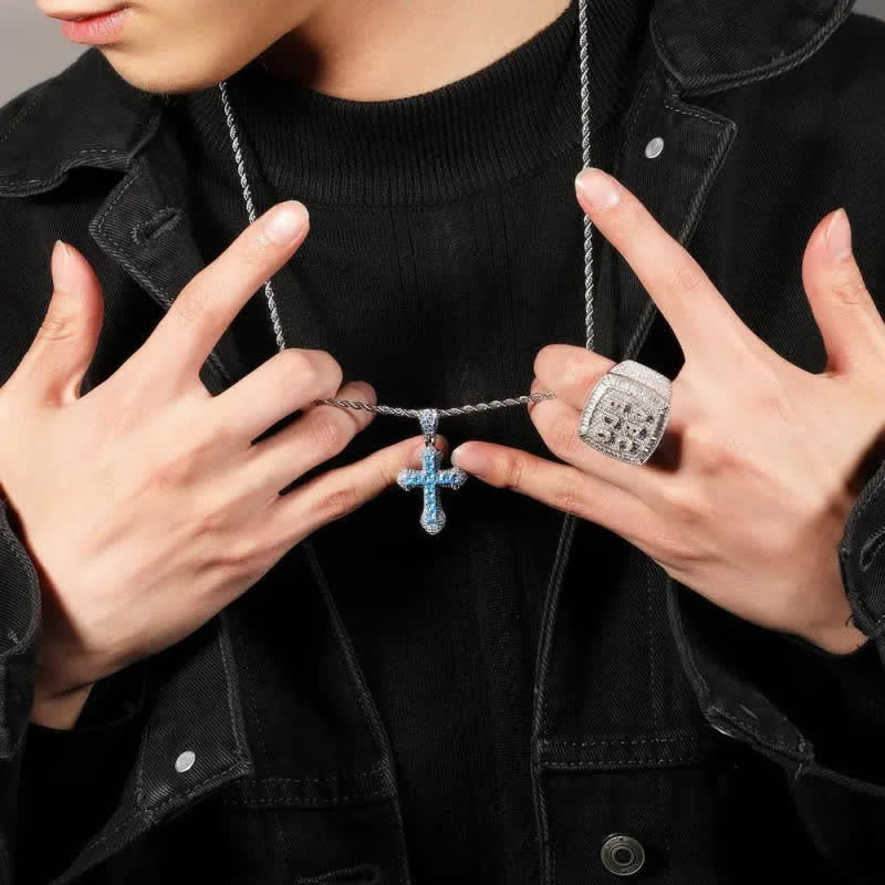 Chunky Sparkling Scalloped Cross With Rope Chain: Carrier of Bold Daily Benediction