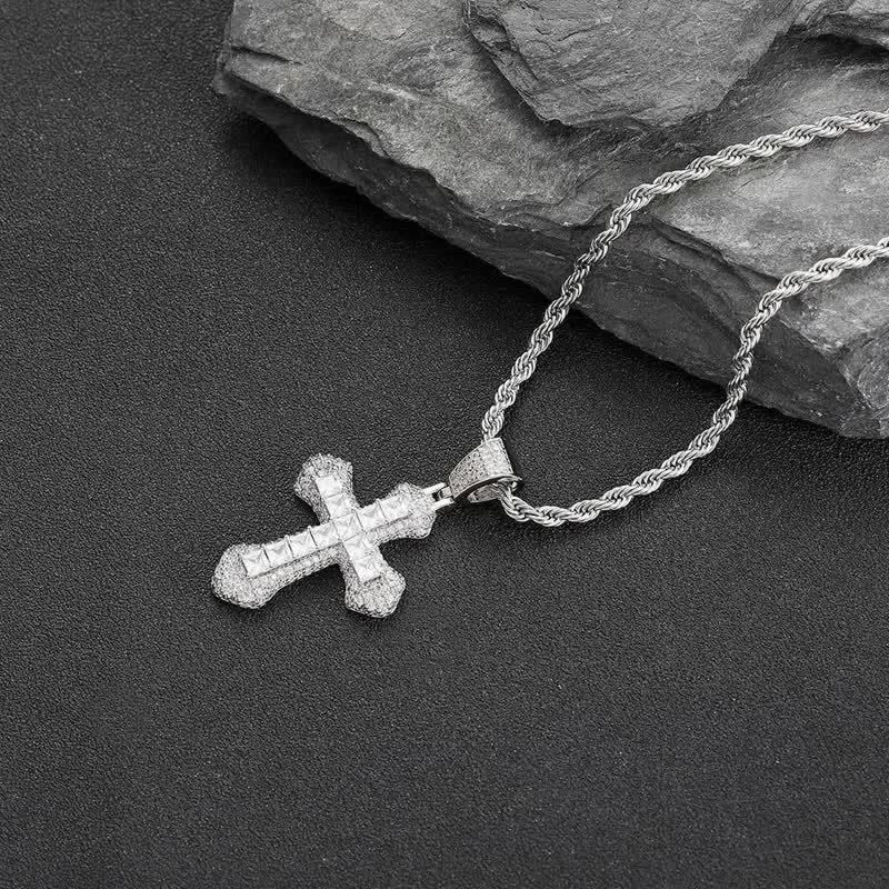 Chunky Sparkling Scalloped Cross With Rope Chain: Carrier of Bold Daily Benediction