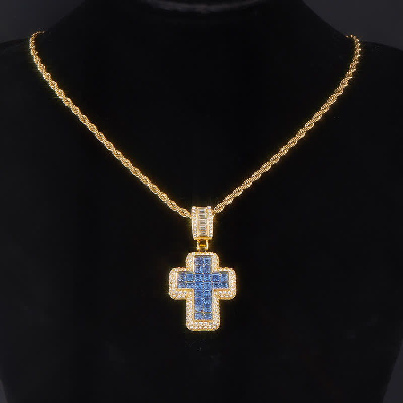 Encircled Square Gem Block Cross Necklace: Badge of Glorious Heavenly Fortitude