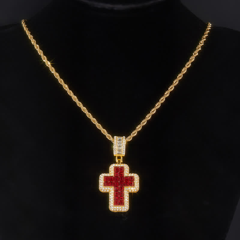 Encircled Square Gem Block Cross Necklace: Badge of Glorious Heavenly Fortitude