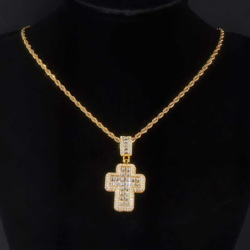 Encircled Square Gem Block Cross Necklace: Badge of Glorious Heavenly Fortitude