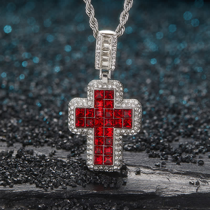 Encircled Square Gem Block Cross Necklace: Badge of Glorious Heavenly Fortitude