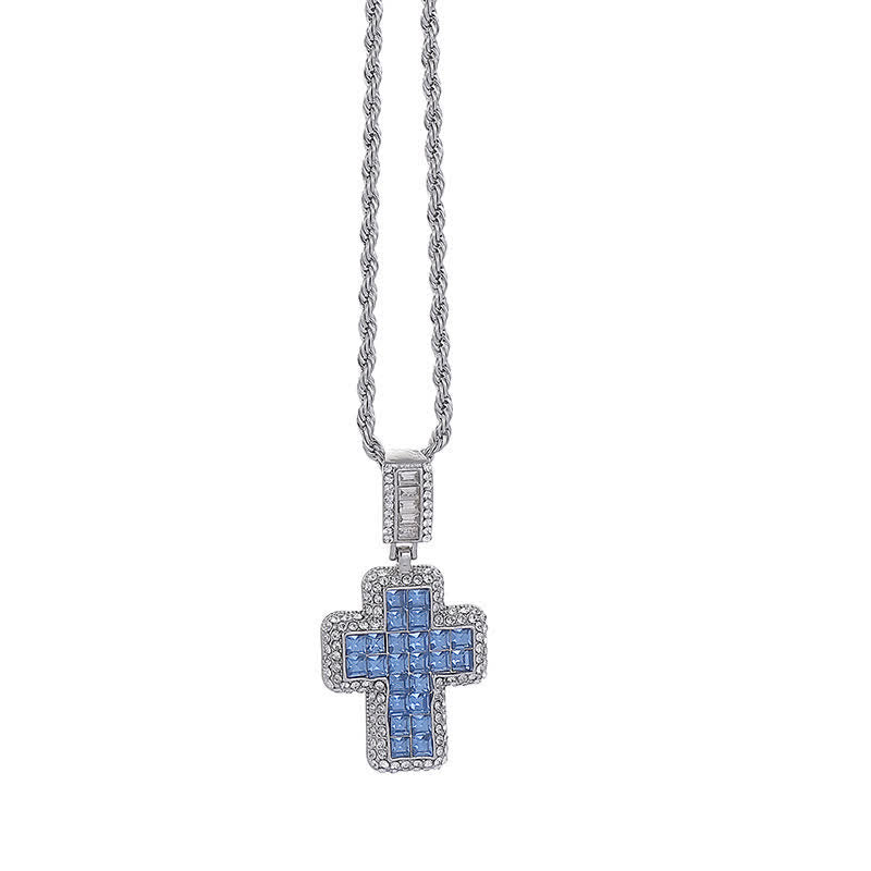 Encircled Square Gem Block Cross Necklace: Badge of Glorious Heavenly Fortitude