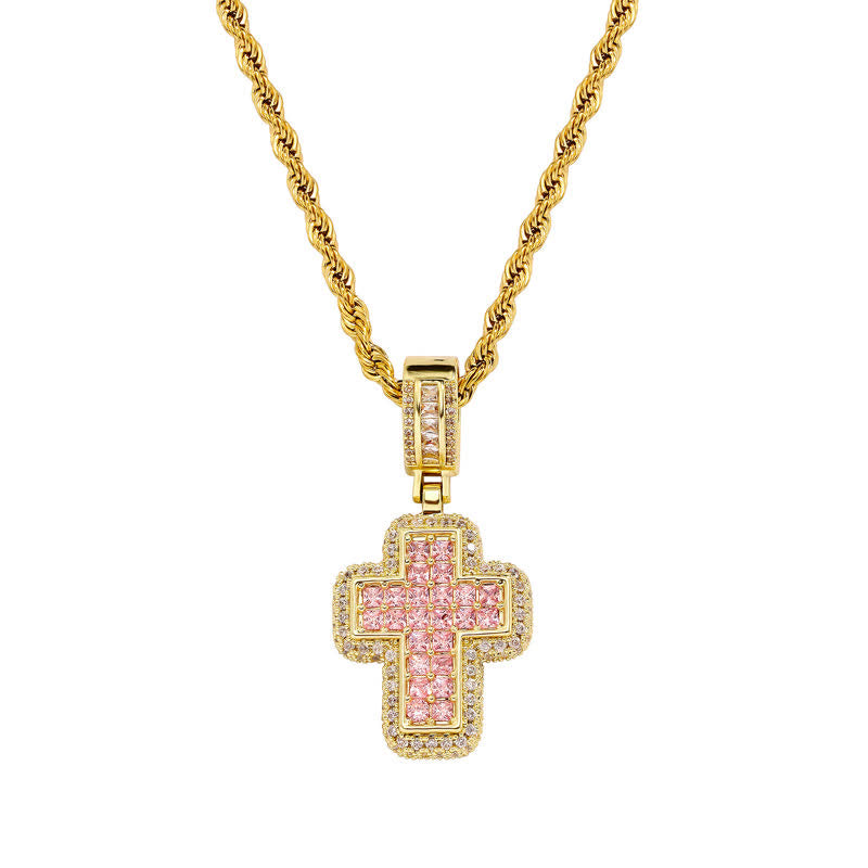 Encircled Square Gem Block Cross Necklace: Badge of Glorious Heavenly Fortitude