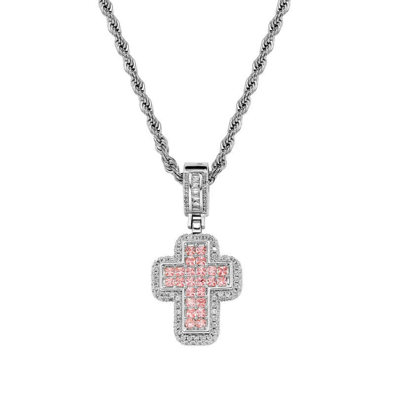 Encircled Square Gem Block Cross Necklace: Badge of Glorious Heavenly Fortitude