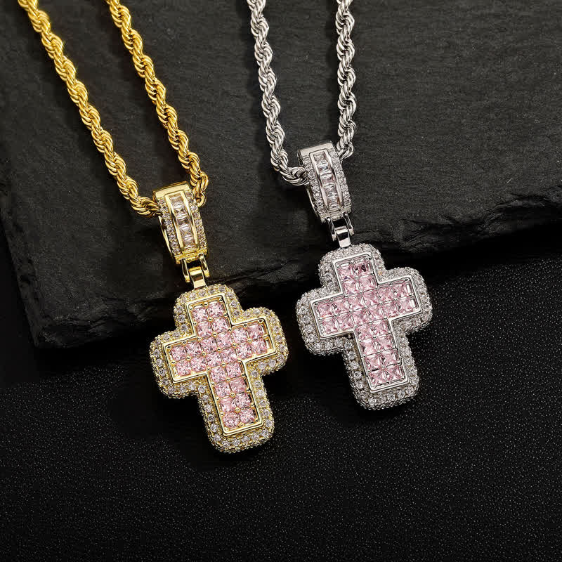 Encircled Square Gem Block Cross Necklace: Badge of Glorious Heavenly Fortitude