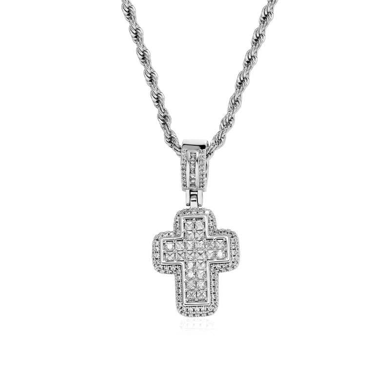 Encircled Square Gem Block Cross Necklace: Badge of Glorious Heavenly Fortitude