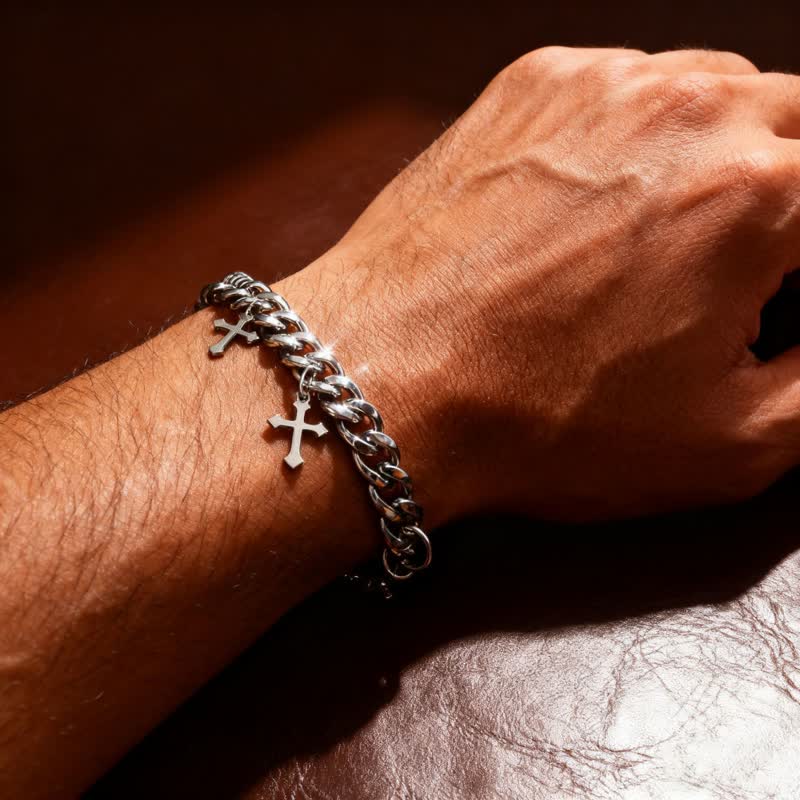 Smooth Chunky Cuban Multi‑Cross Bracelet: Sign of Timeless Heavenly Benevolence