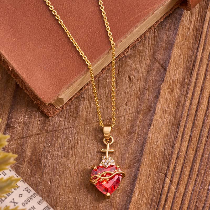 Thorn & Cross Sacred Heart Gold-Tone Necklace: Symbol of Quiet Divine Tenderness