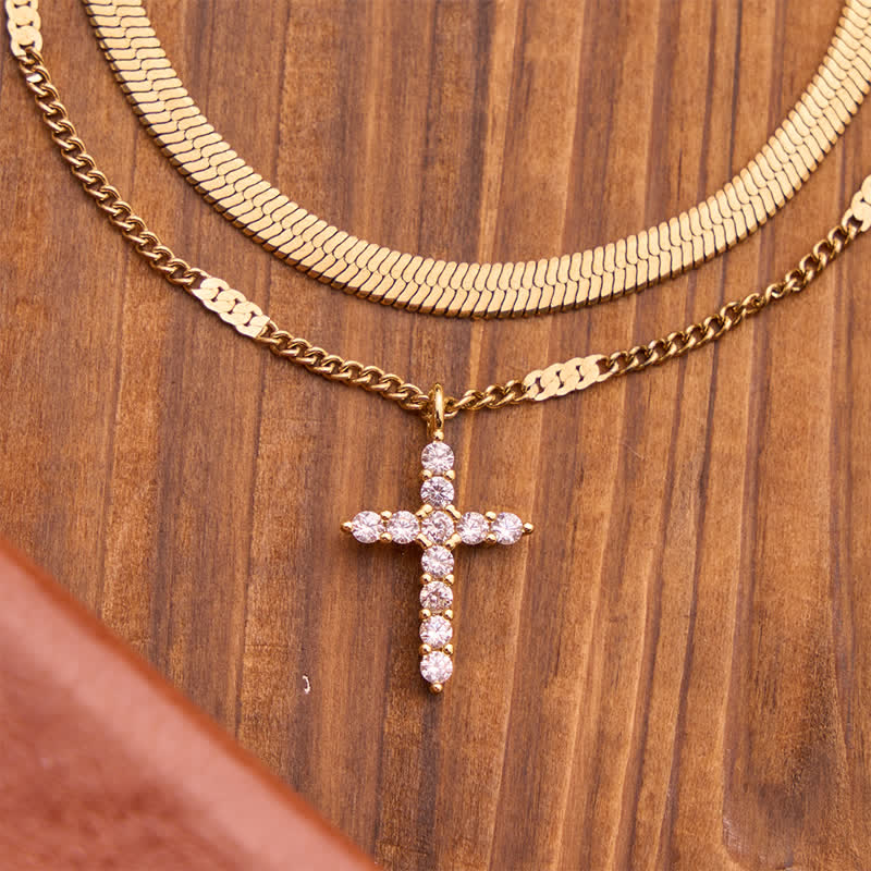 Sleek Stackable Cross Double Chain Bracelet: Symbol of Quiet Divine Comfort