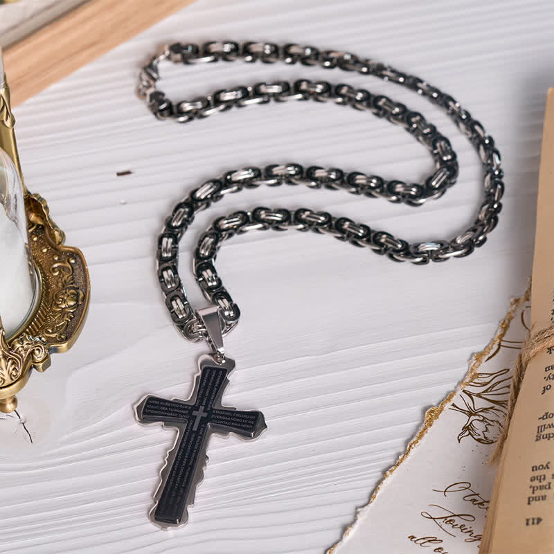 Dual‑Link Choice Spanish Verse Cross Necklace: Symbol of Gentle Celestial Shelter