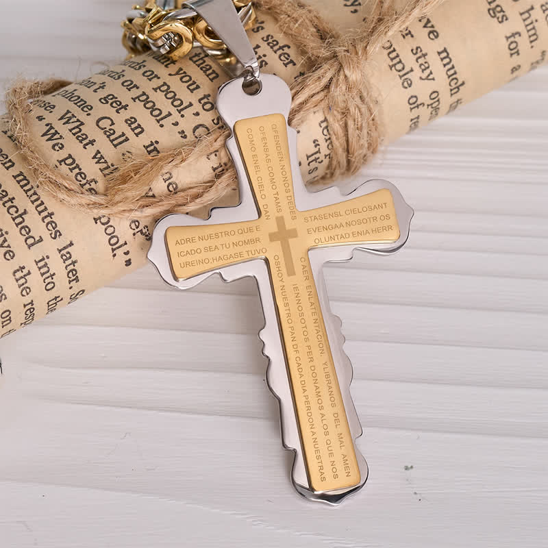 Dual‑Link Choice Spanish Verse Cross Necklace: Symbol of Gentle Celestial Shelter