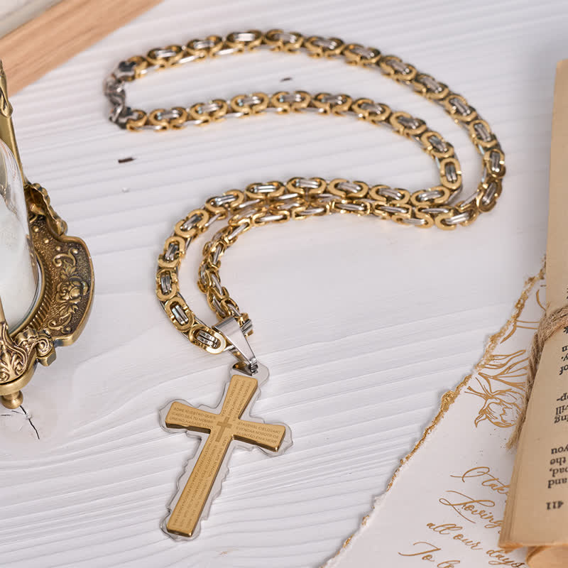 Dual‑Link Choice Spanish Verse Cross Necklace: Symbol of Gentle Celestial Shelter