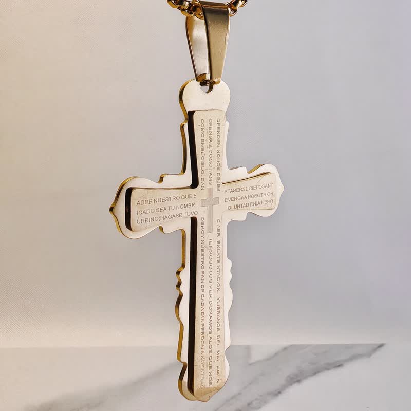 Dual‑Link Choice Spanish Verse Cross Necklace: Symbol of Gentle Celestial Shelter