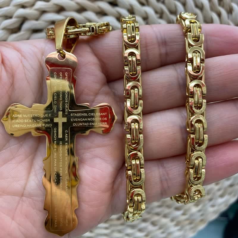 Dual‑Link Choice Spanish Verse Cross Necklace: Symbol of Gentle Celestial Shelter