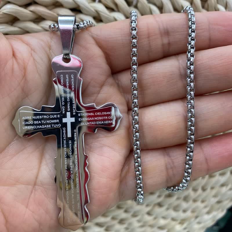 Dual‑Link Choice Spanish Verse Cross Necklace: Symbol of Gentle Celestial Shelter