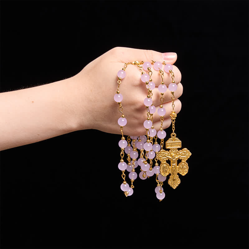 Pale Lavender Glass Bead Rosary with Sacred Heart Crucifix: Emblem of Gentle Heavenly Mercy