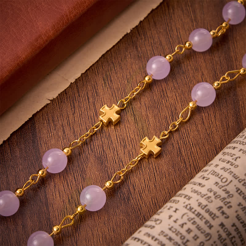 Pale Lavender Glass Bead Rosary with Sacred Heart Crucifix: Emblem of Gentle Heavenly Mercy