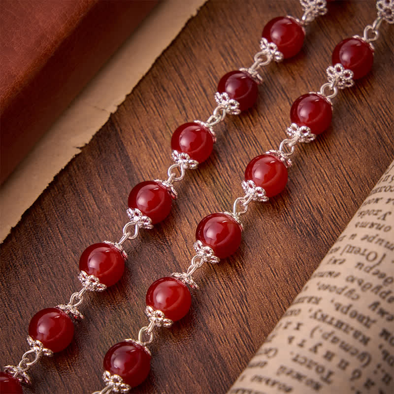 Glossy Red Glass Bead Rosary with Jerusalem Cross: Emblem of Noble Heavenly Redemption