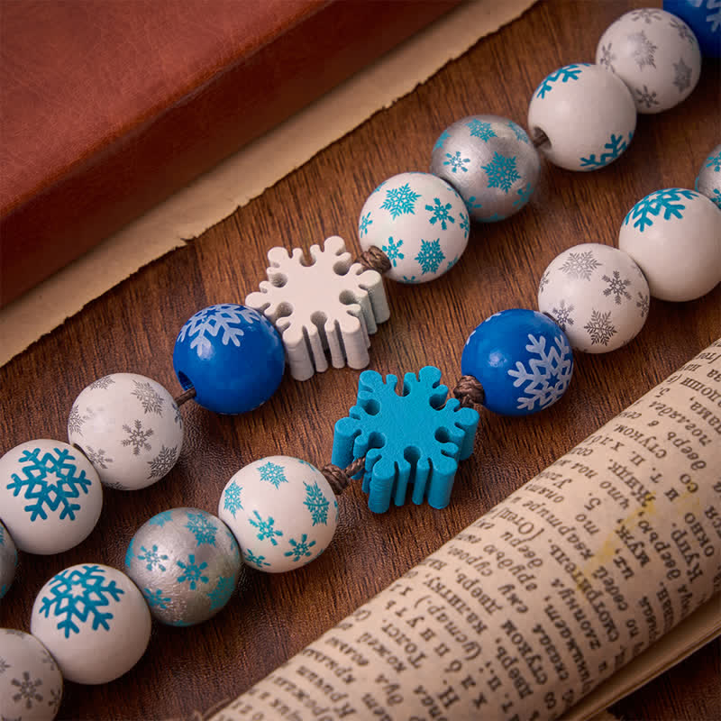 Snowflake Wooden Bead Rosary with Holy Spirit Heart Medal: Emblem of Pure Heavenly Serenity