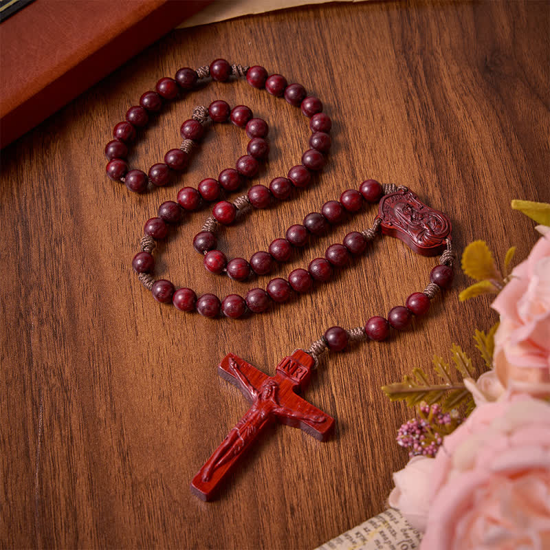 Natural Timber Prayer Rosary & Madonna and Child Motif: Token of Abiding Divine Warmth