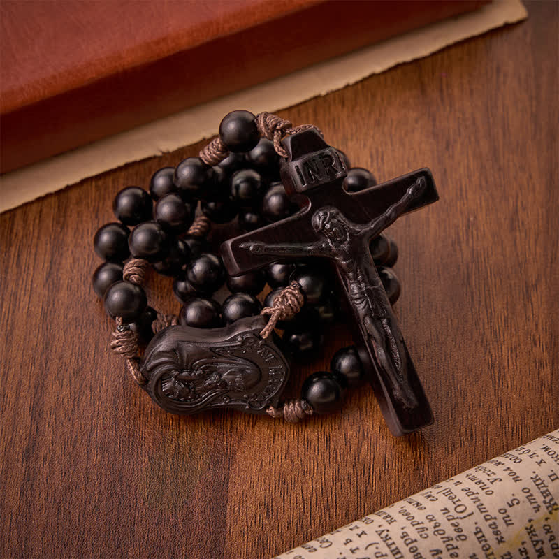Natural Timber Prayer Rosary & Madonna and Child Motif: Token of Abiding Divine Warmth