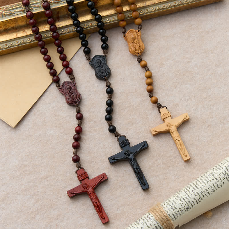 Natural Timber Prayer Rosary & Madonna and Child Motif: Token of Abiding Divine Warmth